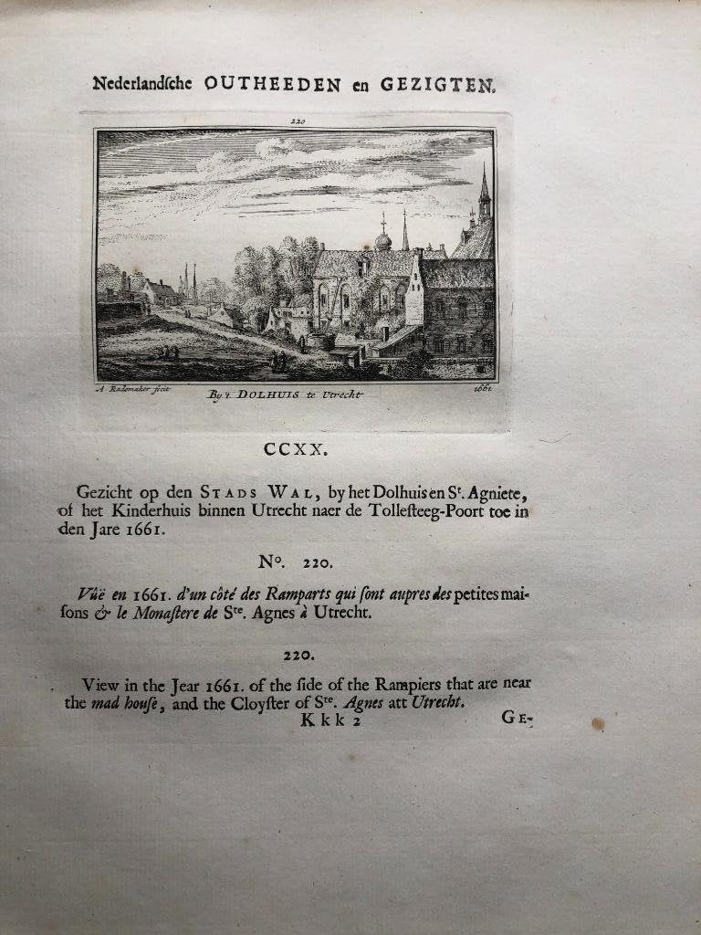 220 / Utrecht het Dolhuis Kopergravure 1732, Ophalen of Verzenden