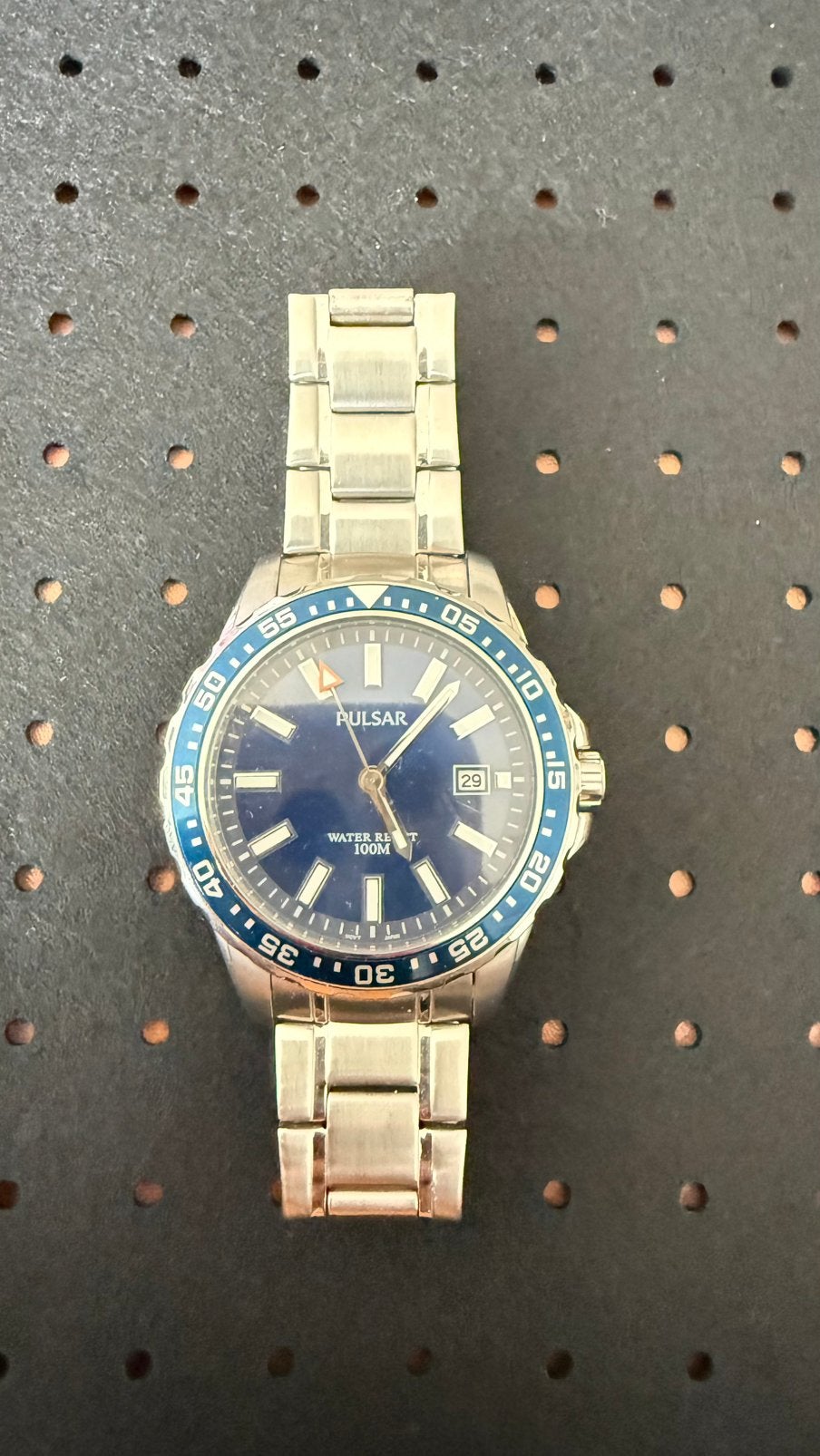 Pulsar Herenhorloge - Blauwe Wijzerplaat, Stalen Band, Gebruikt, Staal, Polshorloge, Ophalen