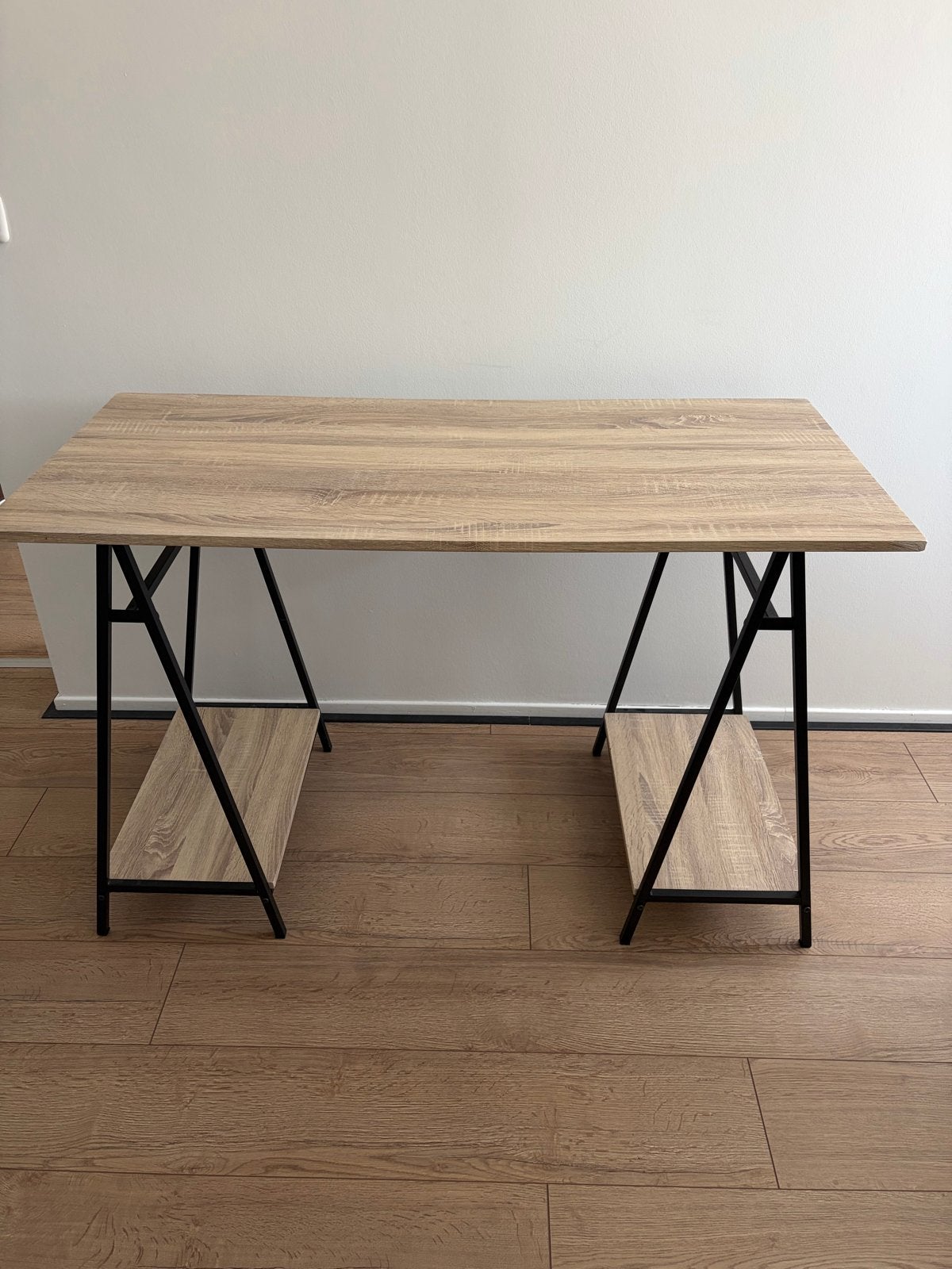 Bureau 120x50cm zwart/eiken, Ophalen, Gebruikt, Spaanplaat of MDF, Bruin