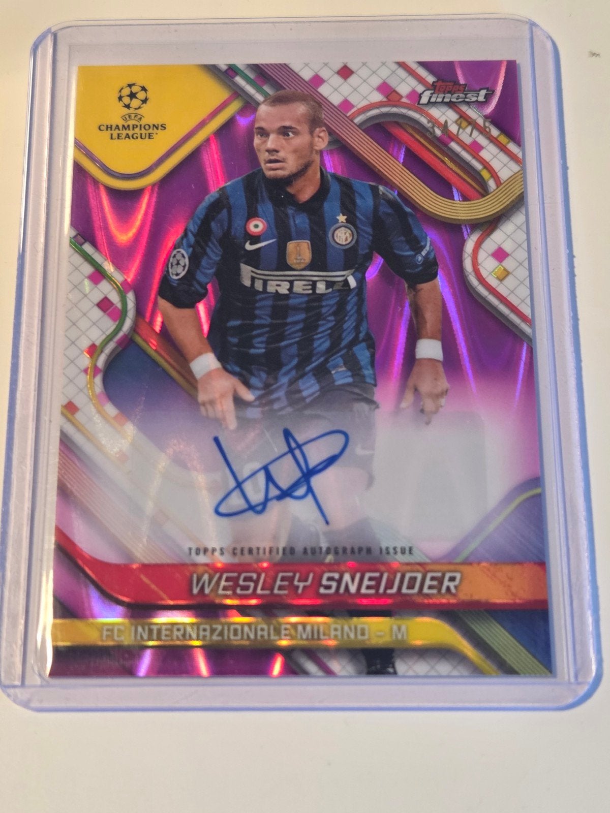 Wesley Sneijder Topps Finest Autograph Kaart Inter Milan /75, Ophalen of Verzenden, Zo goed als nieuw, Buitenlandse clubs, Spelerskaart