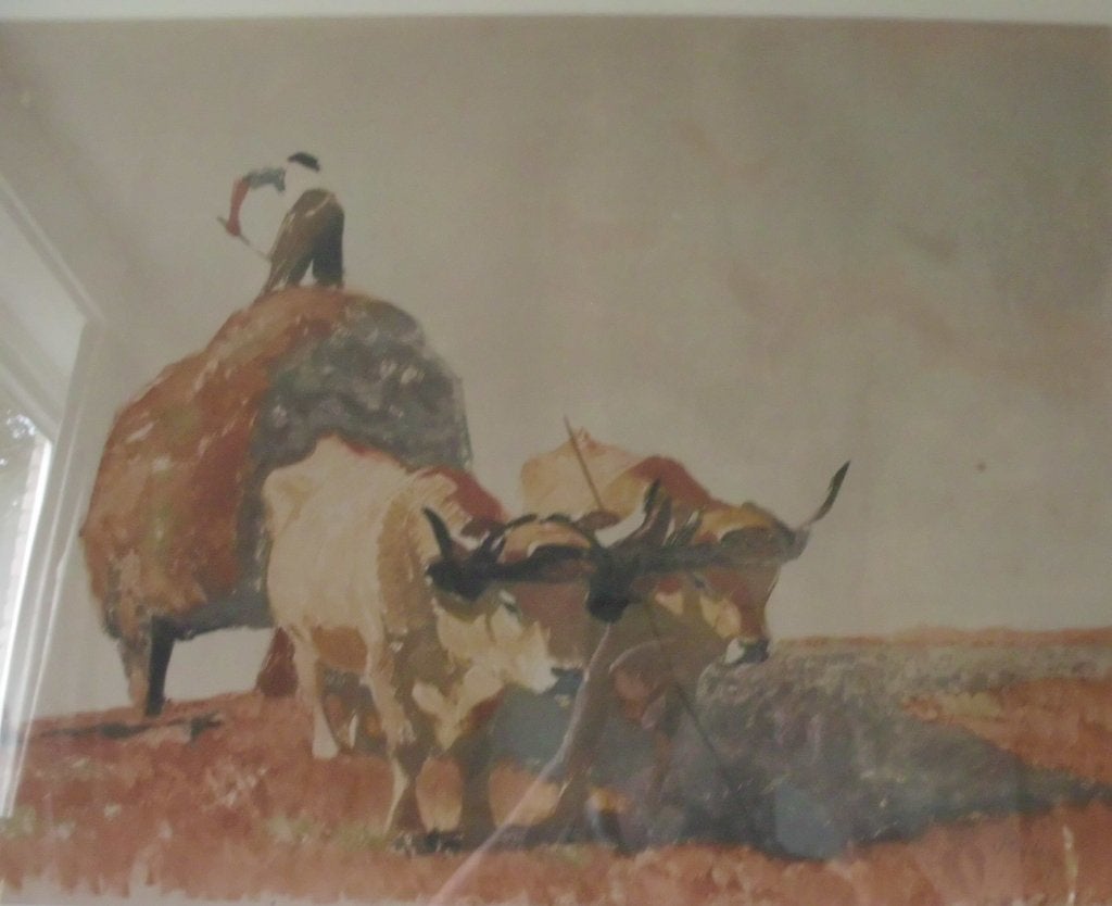 Grote ontzuurde ets ,    Hooien met de ossenwagen ., Ophalen, 80 cm, Landschap, 1900 - 1949