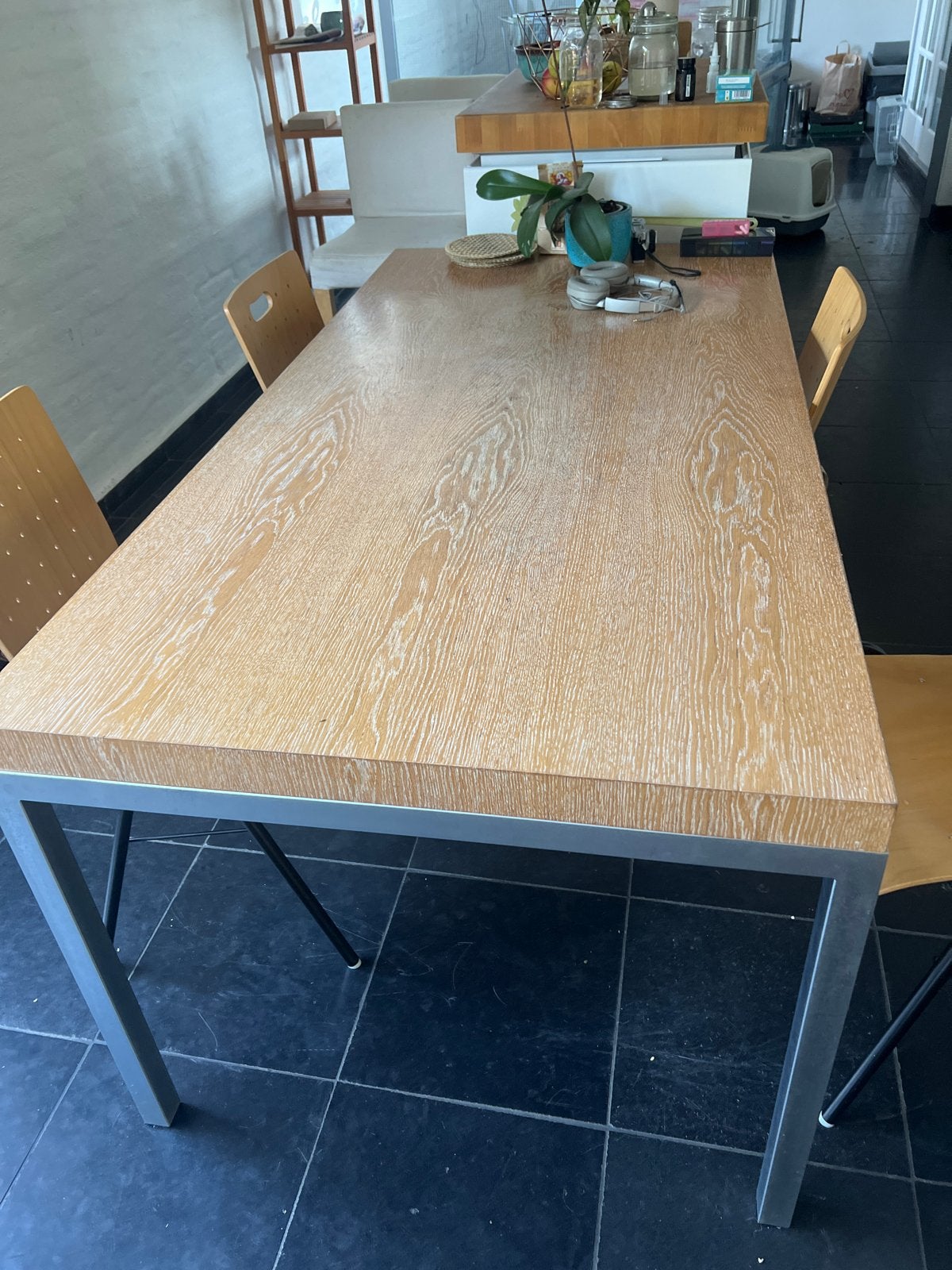 Eettafel met vier stoelen - Zelf ophalen, Ophalen, Gebruikt, 100 tot 150 cm, 50 tot 100 cm