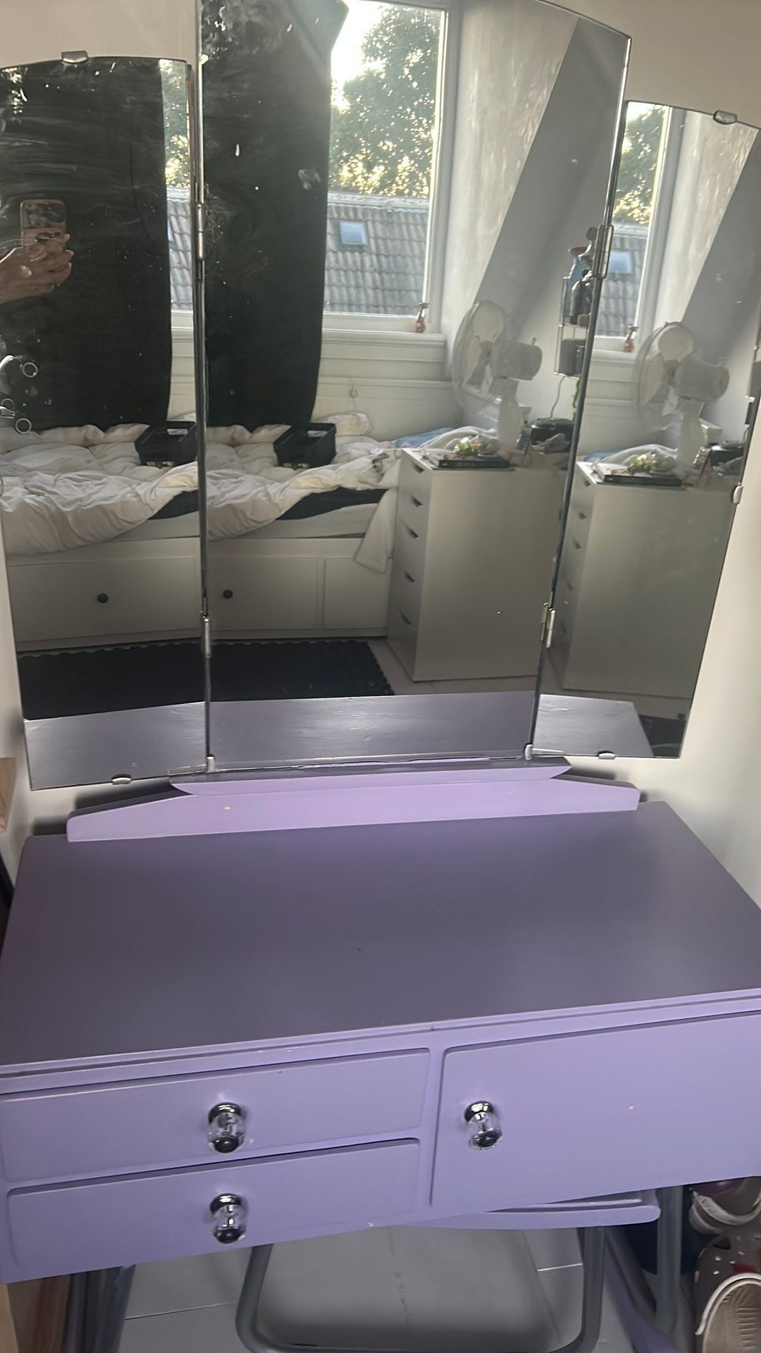 Make-up tafel met grote spiegel en krukje, Ophalen, 50 tot 100 cm, Zo goed als nieuw, Minder dan 100 cm