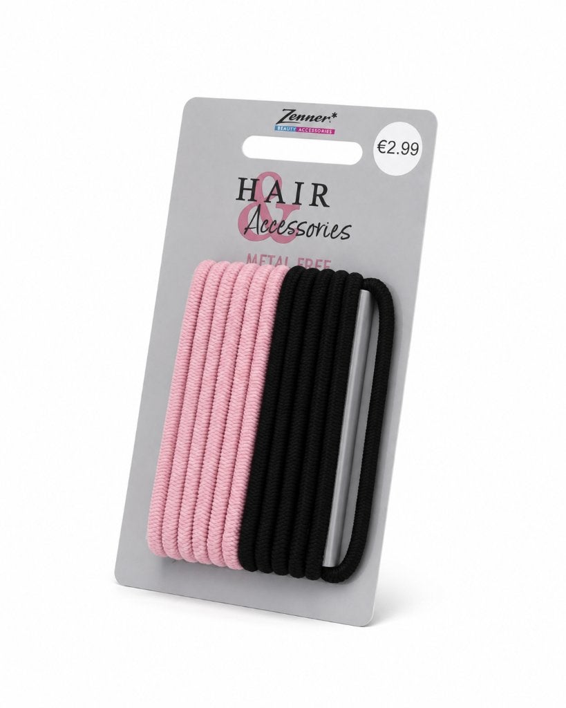 Zenner metal-free haarelastiekjes – roze en zwart – 12 stuks, ., Overige typen, Nieuw, Ophalen of Verzenden