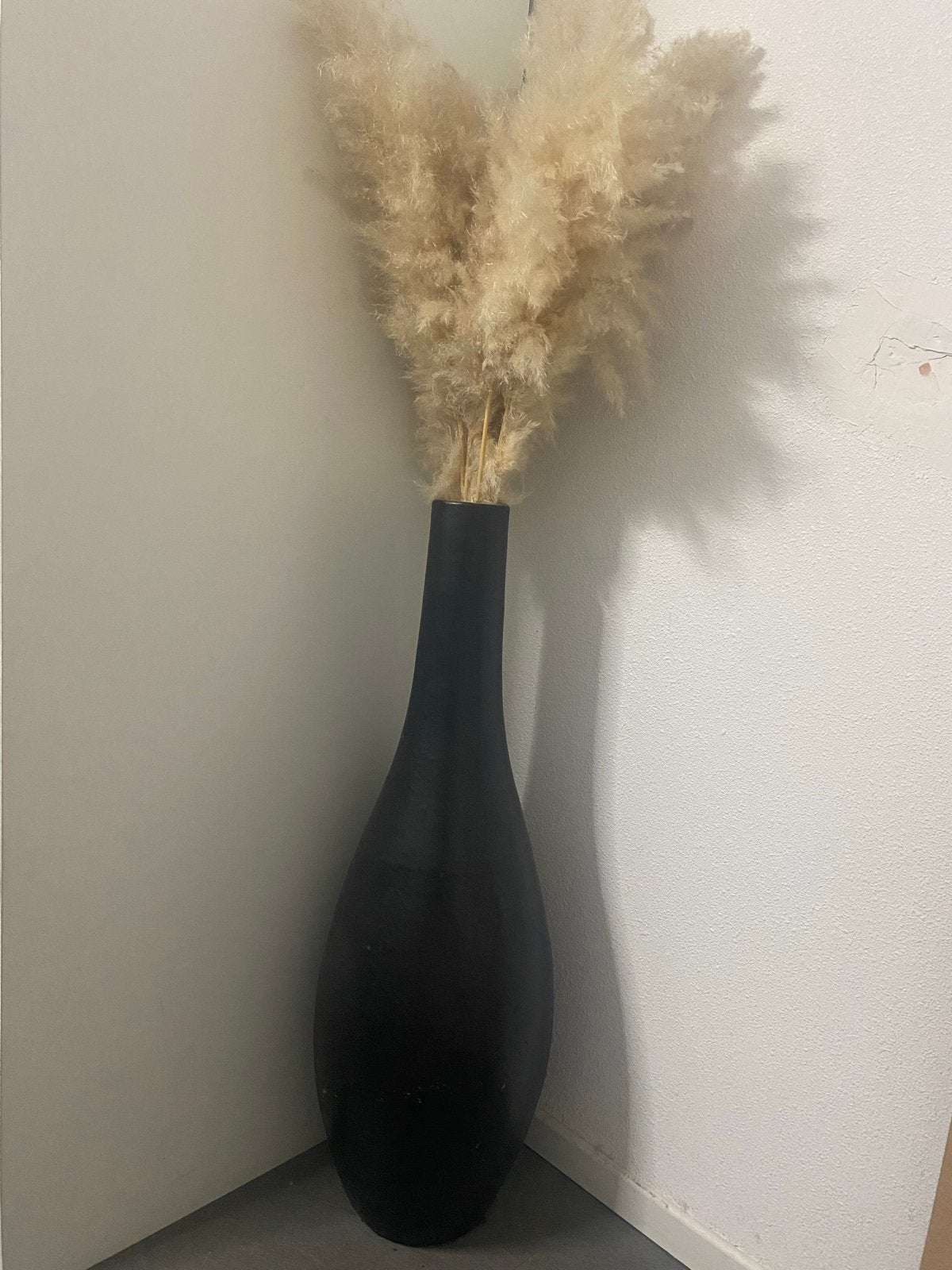 Grote zwarte vaas met pluimen - Modern en stijlvol, Ophalen, Overige materialen, Gebruikt, Zwart