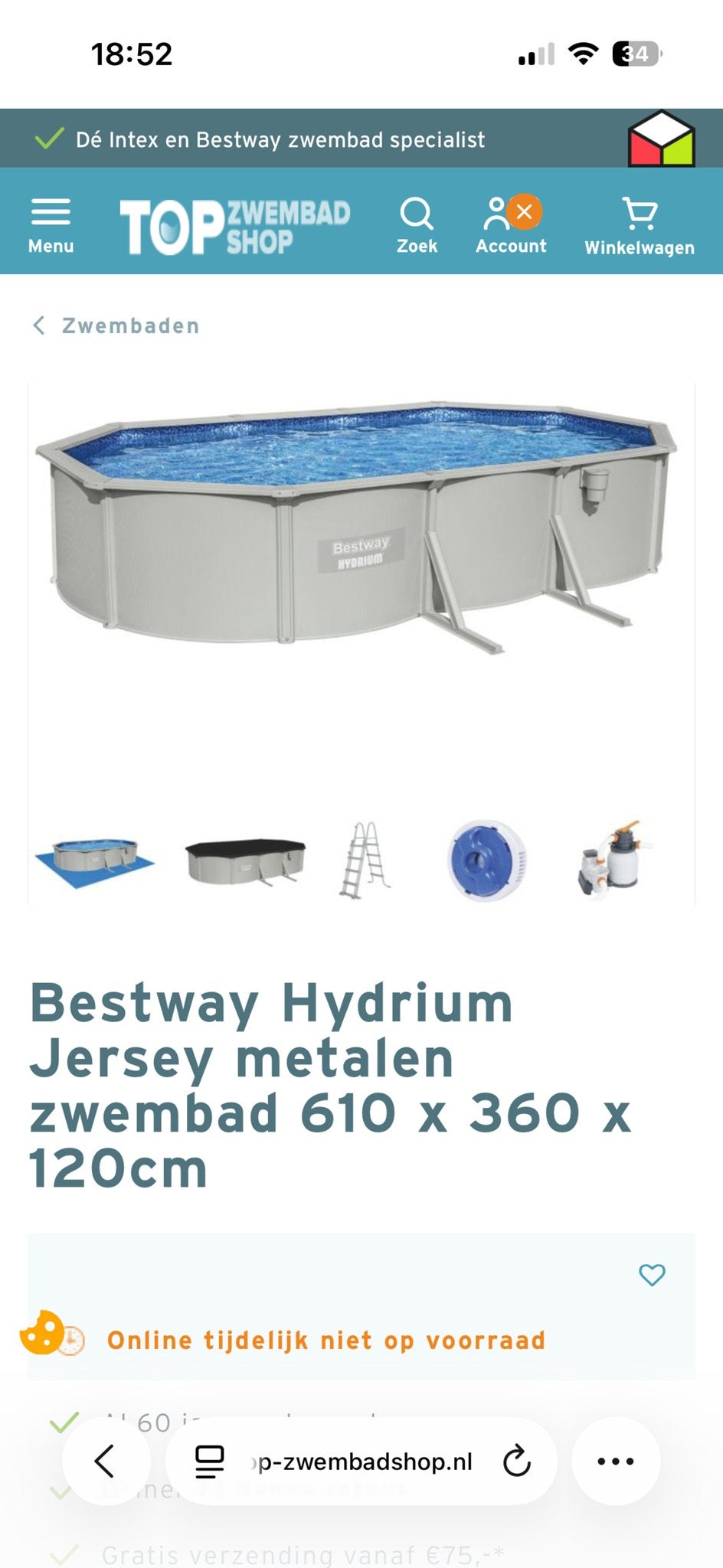 Bestway Hydrium Jersey metalen zwembad 610x360x120cm, Tuin en Terras, Zwembaden, Gebruikt, 300 cm of meer, Ovaal, Ophalen