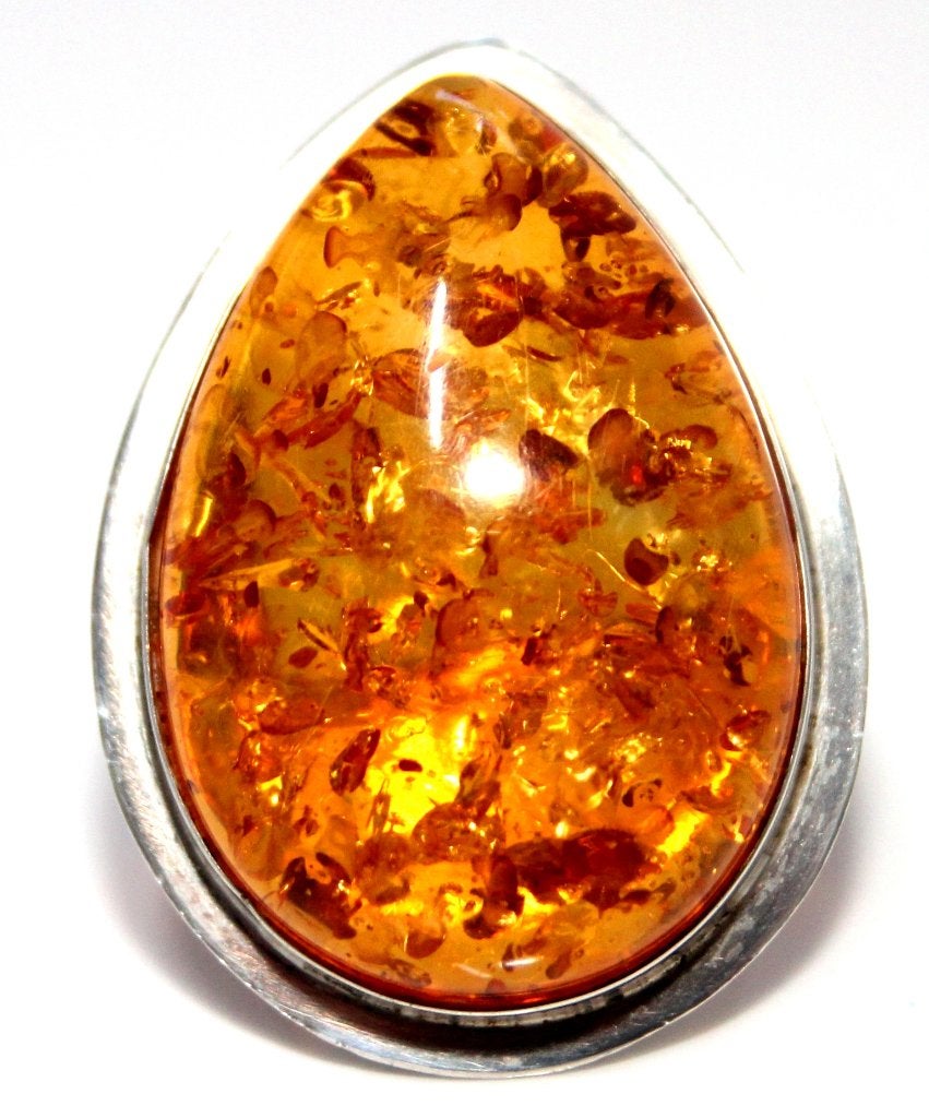 Schitterende XL Sterling Zilver Baltische Barnsteen Ring, Ophalen of Verzenden, Zilver, Ring, Met edelsteen