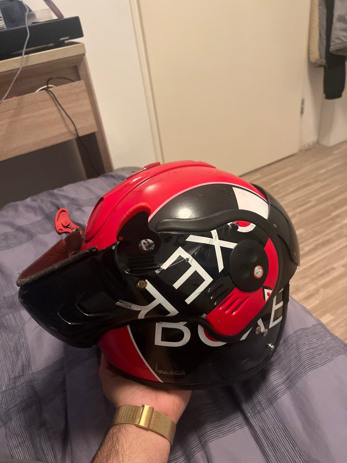 Boxer Jethelm - Zwart/Rood met Vizier, Overige merken, M, Heren, Jethelm