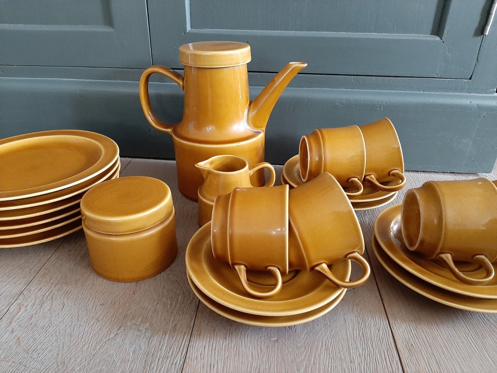 Vintage Servies - Mosterdgeel/ onbijtservies, Ophalen, Gebruikt, Vintage, Aardewerk