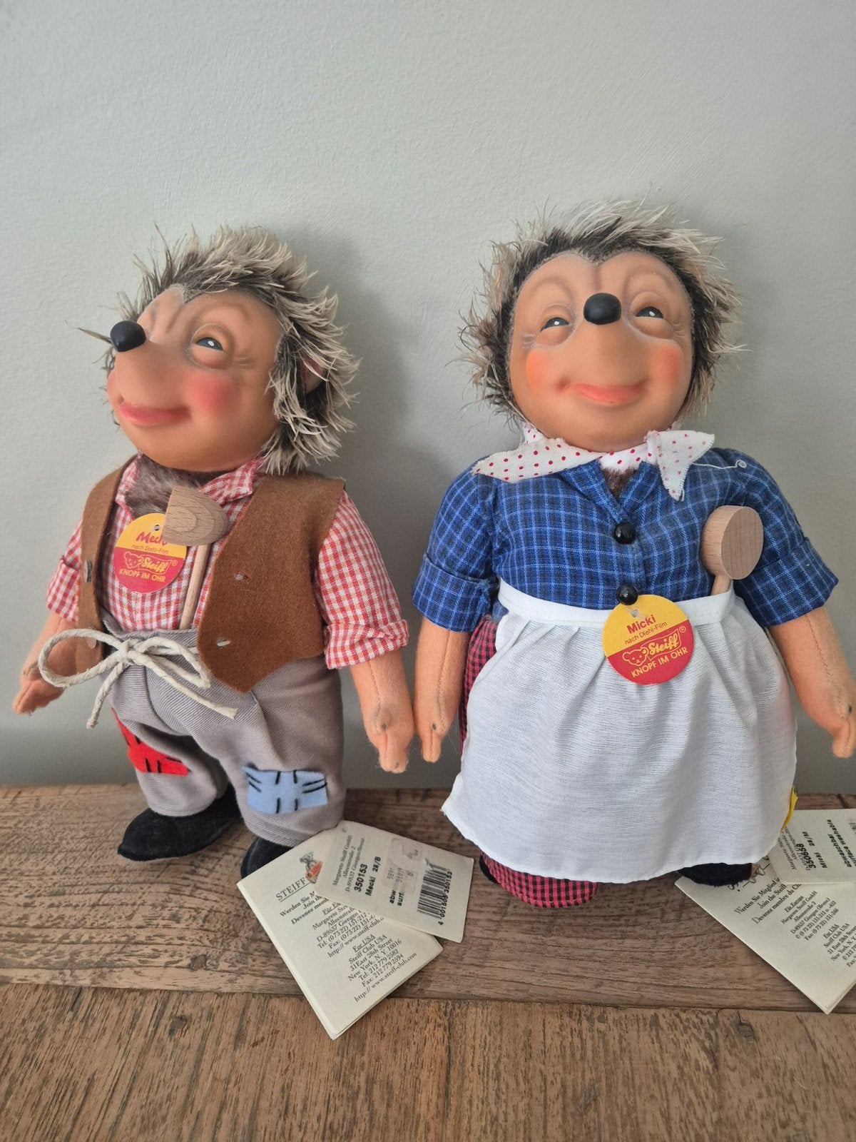 Steiff Mecki & Micki egelpaar (28 cm) - 100% compleet,, Ophalen of Verzenden