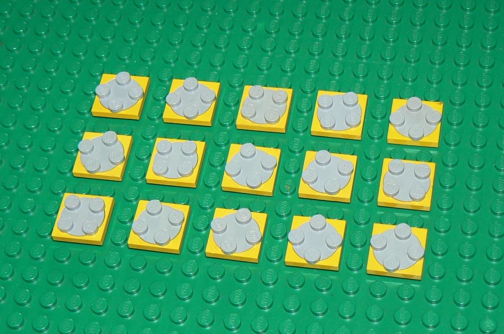 L1549 Draaischijf 2x2 geel / old grey 15 st., Ophalen of Verzenden, Zo goed als nieuw, Losse stenen, Lego