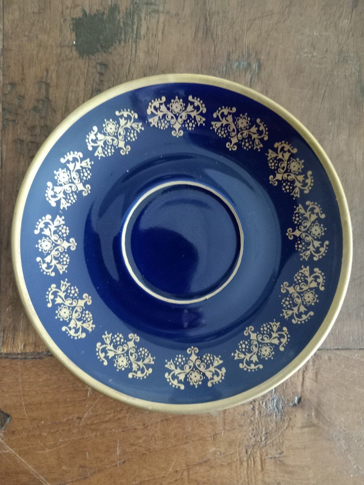 Lichte Fine China Schotel - Kobaltblauw met Gouden Decor, Antiek en Kunst, Ophalen of Verzenden