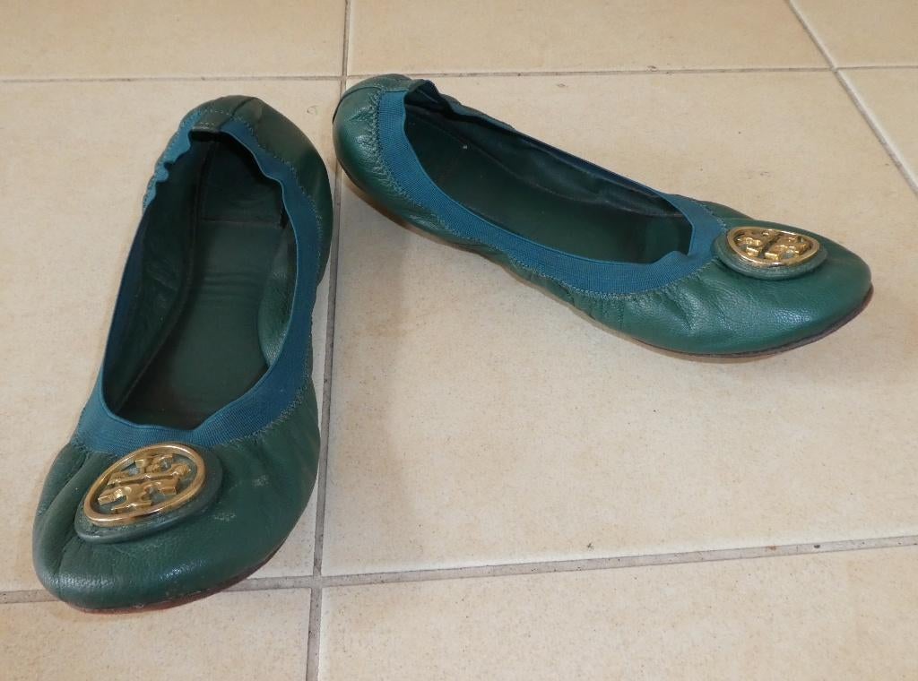 Tory Burch ballerina's maat 38,5 smaragdgroen met plakkaat, Kleding | Dames, Schoenen, Verzenden, Ballerina's, Tory Burch, Gedragen