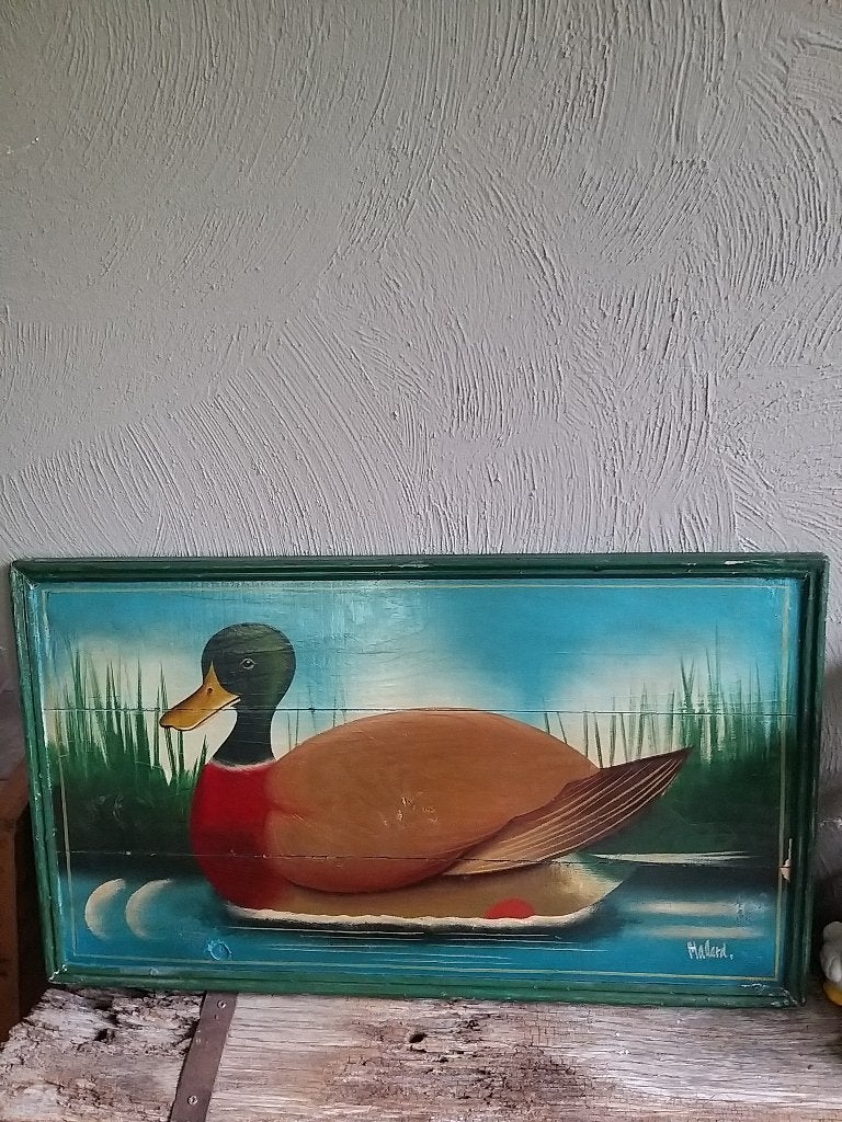 groot brocante houten schilderij met eend, Ophalen