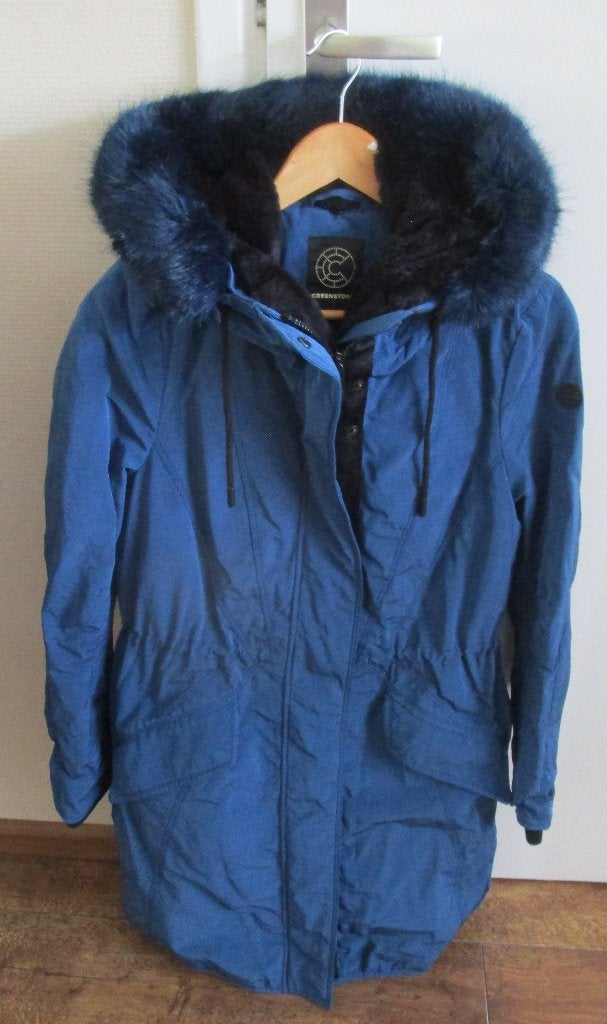 Creenstone winterjas met bontkraag - Maat 36 (S), Blauw, Creenstone, Ophalen of Verzenden, Zo goed als nieuw