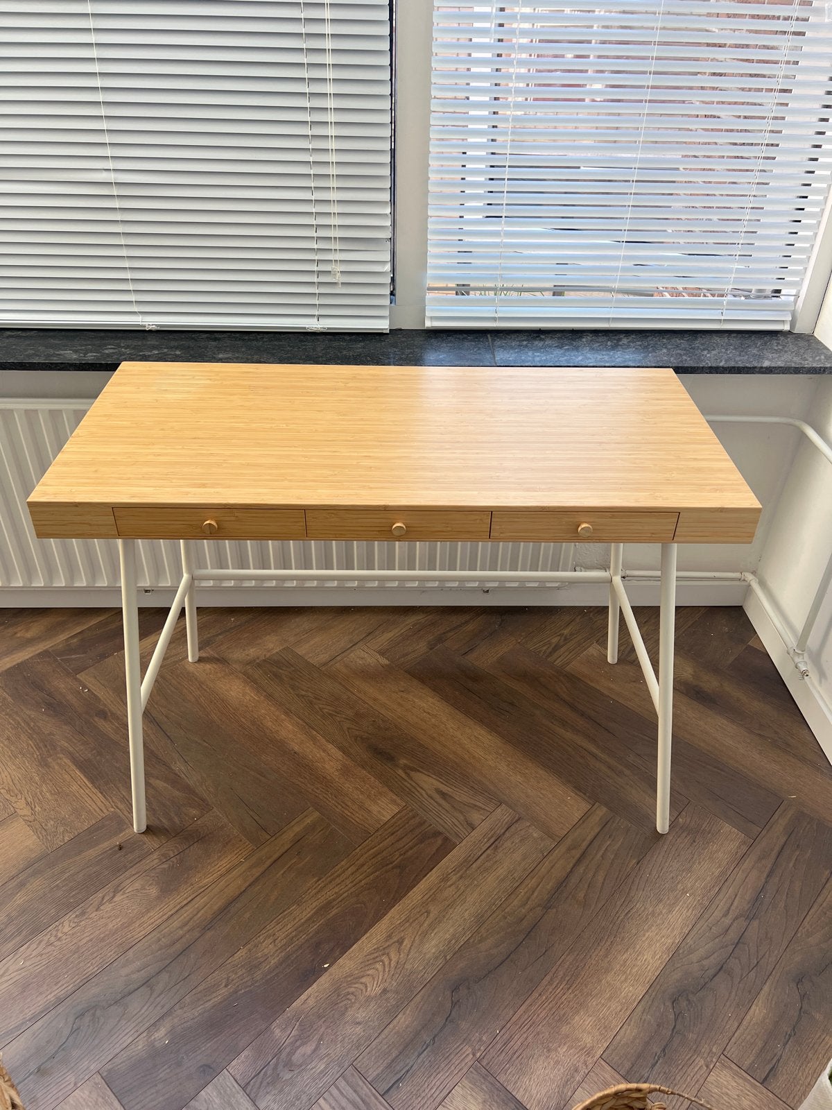 Ikea  bamboe bureau met lades als nieuw, Ophalen, Bruin, Zo goed als nieuw, IKEA
