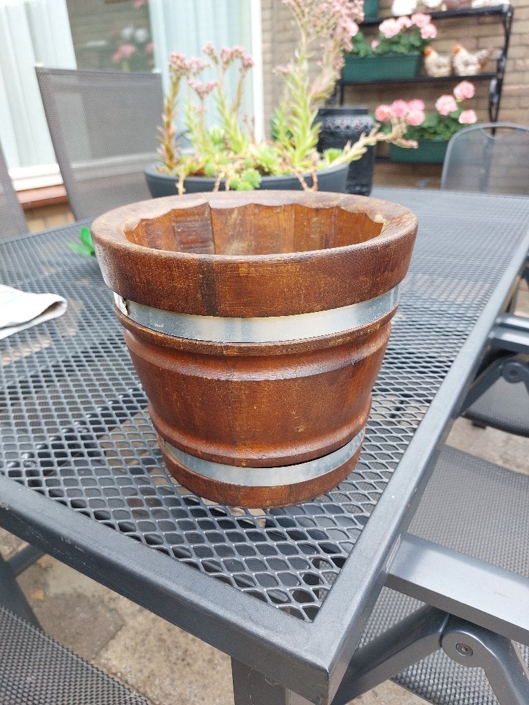 1 hout rond vaatje  bloem pot, Overige materialen, Gebruikt, Rond, Ophalen of Verzenden