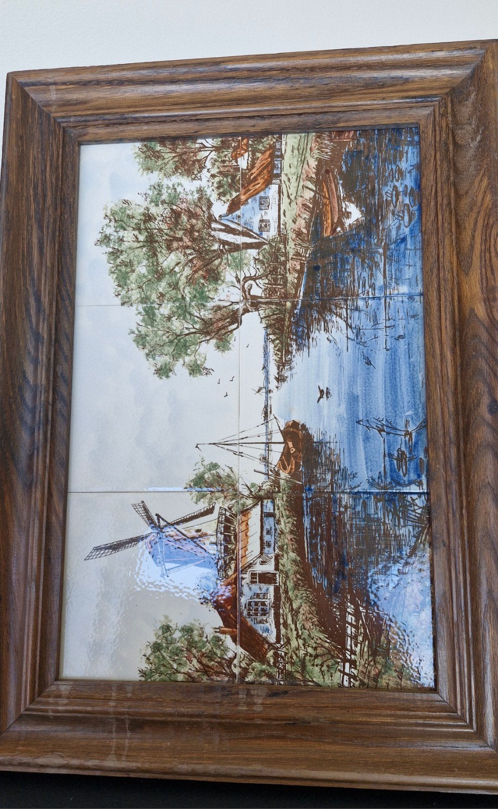 Tegeltableau met Hollands landschap en molen, Ophalen of Verzenden