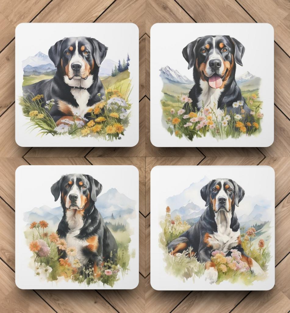 Appenzeller Sennenhund Aquarel onderzetters met houder, Ophalen of Verzenden, Nieuw, Glas of Kopje