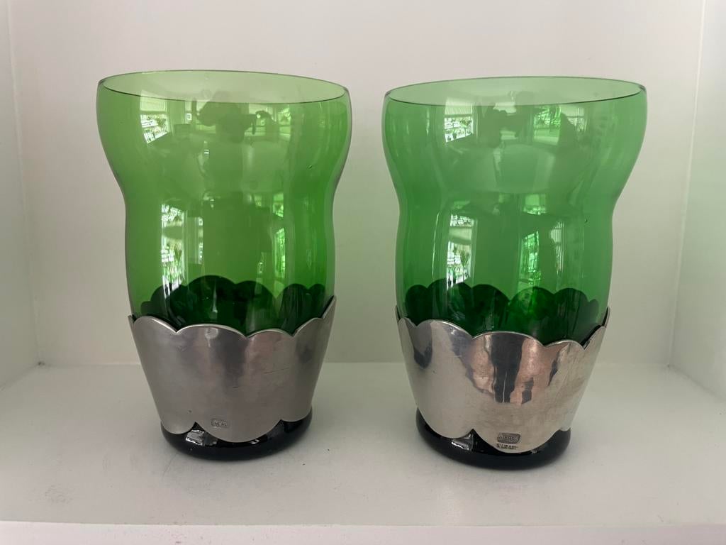 2 Gero tin glazen met tinbeslag Leerdam glas, Antiek en Kunst, Ophalen of Verzenden