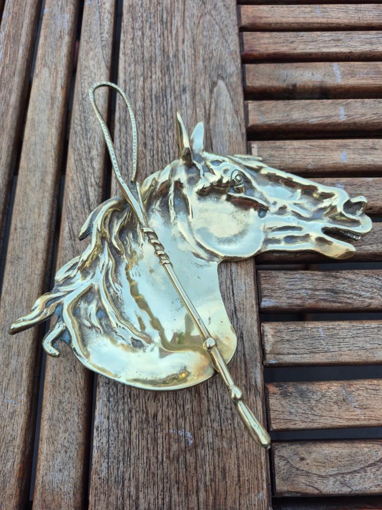 Vintage Messing Paardenhoofd met Zweep, Antiek en Kunst, Ophalen of Verzenden
