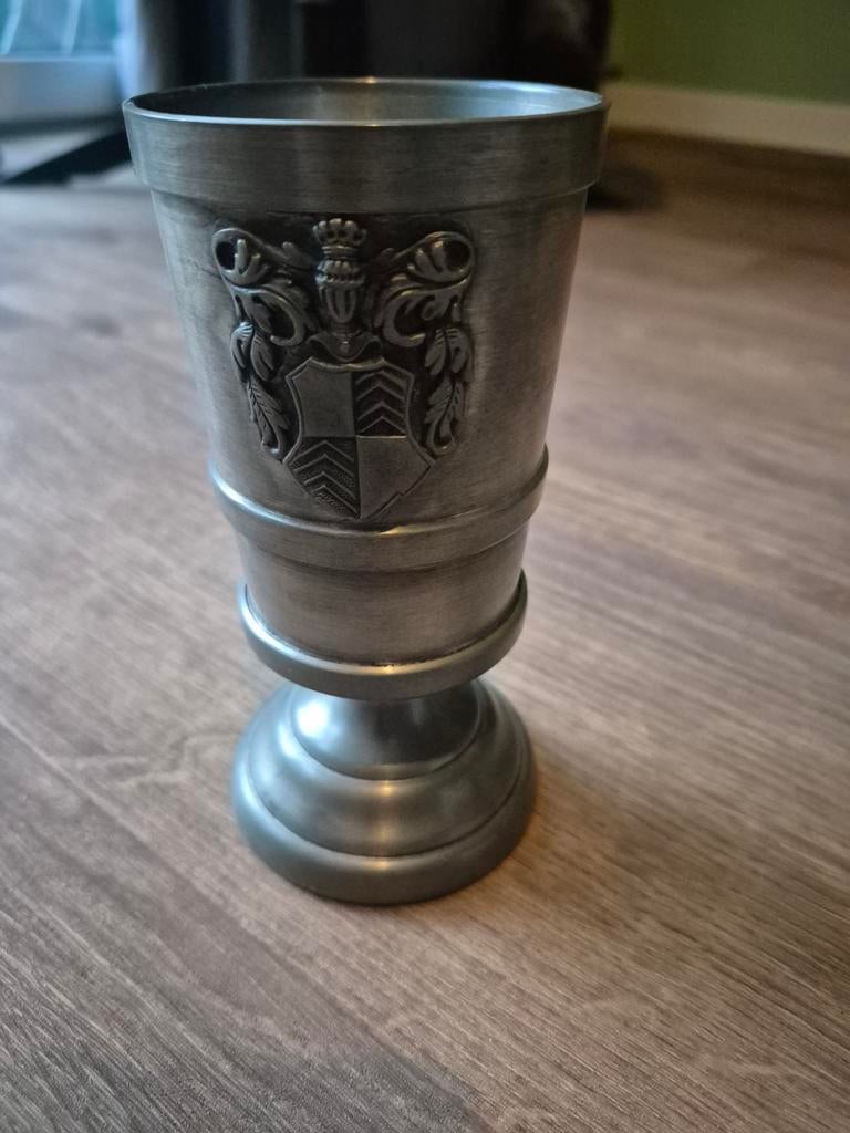 Mooie antieke beker van tin, 15cm, Ophalen of Verzenden