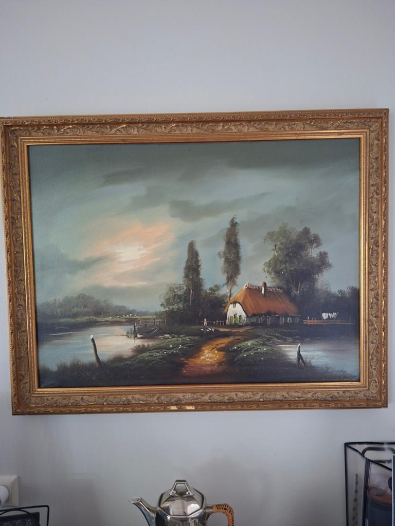 Olieverfschilderij W. Kloos - Hollands Landschap, Antiek en Kunst, Ophalen of Verzenden
