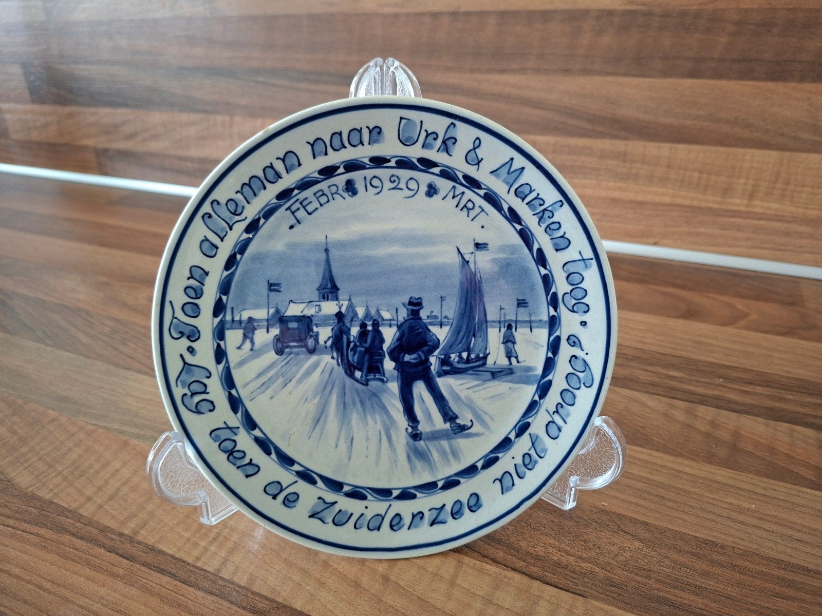 Delftsblauw wandbord, schaatstocht naar Urk en Marken, 1929, Ophalen of Verzenden