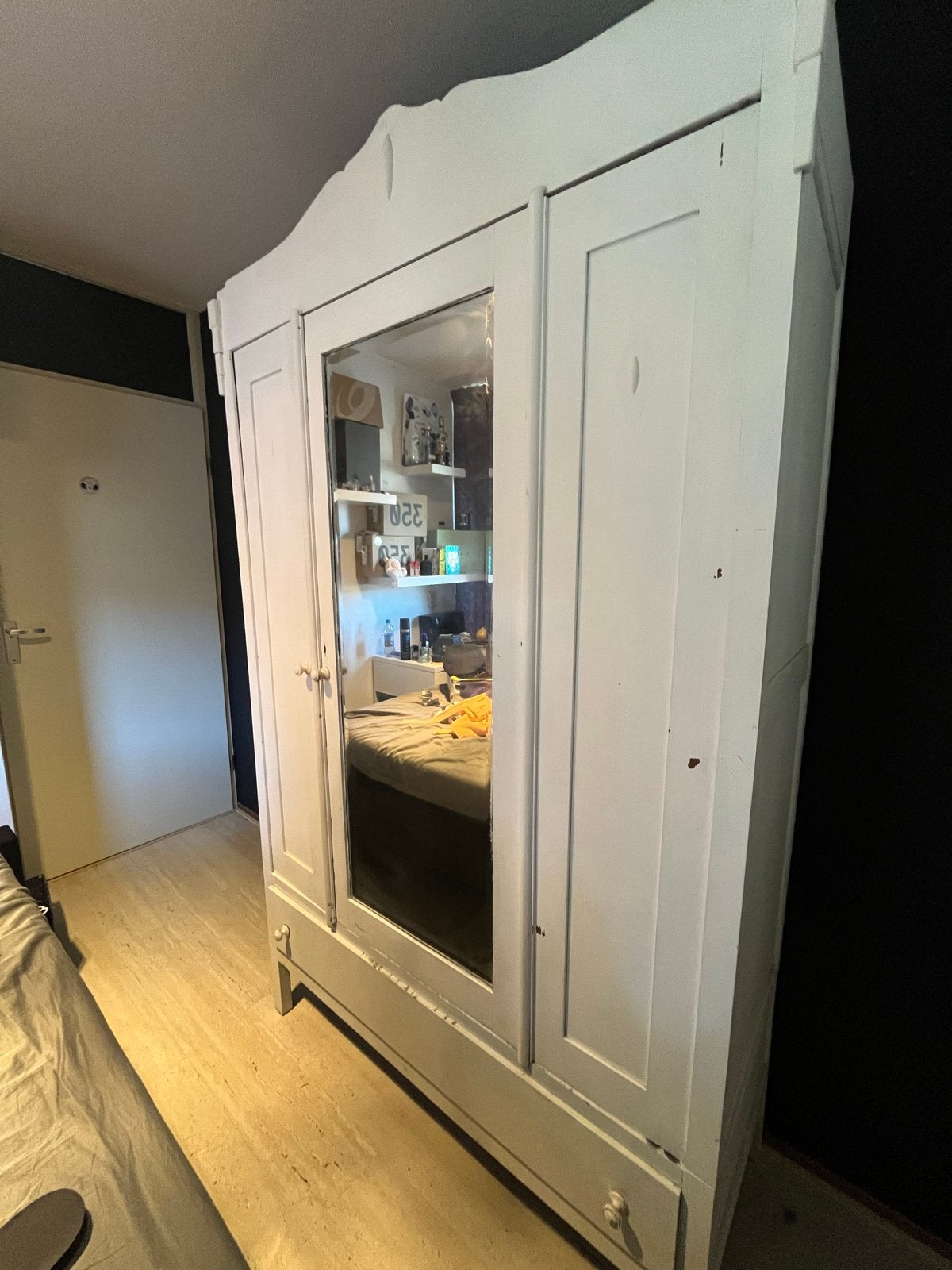Antieke kledingkast met spiegel en lade, Huis en Inrichting, Ophalen, Gebruikt, 100 tot 150 cm, Met lade(s)