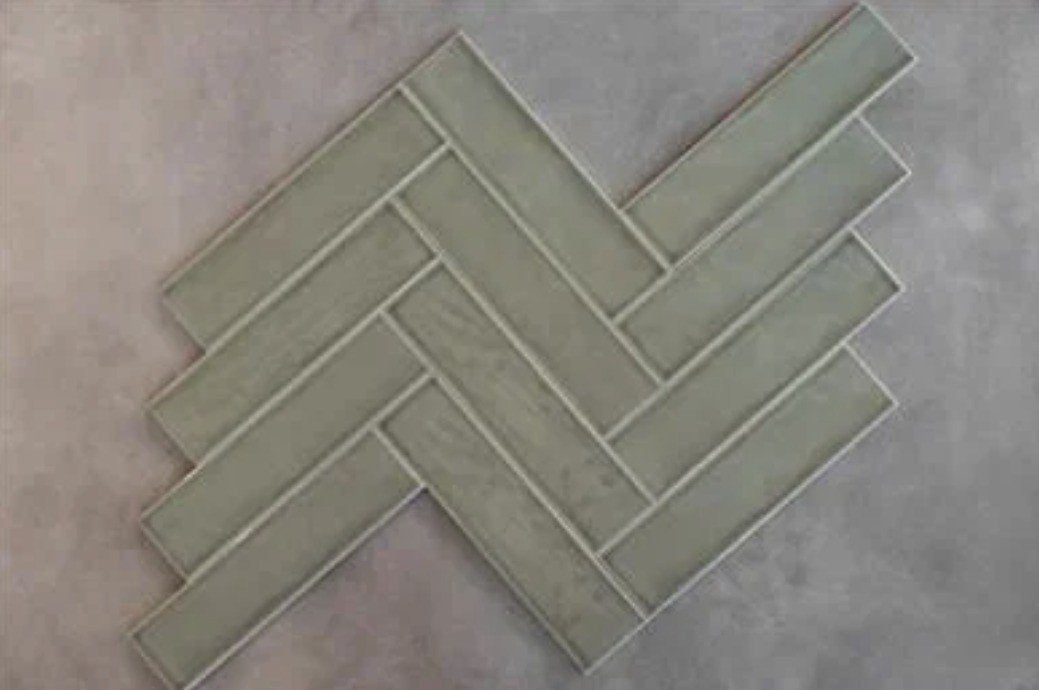 Tegels Steenbok Rustic Stripe Olive Green Glossy 7,5x30 cm, Ophalen, Nieuw, Minder dan 20 cm, 20 tot 40 cm