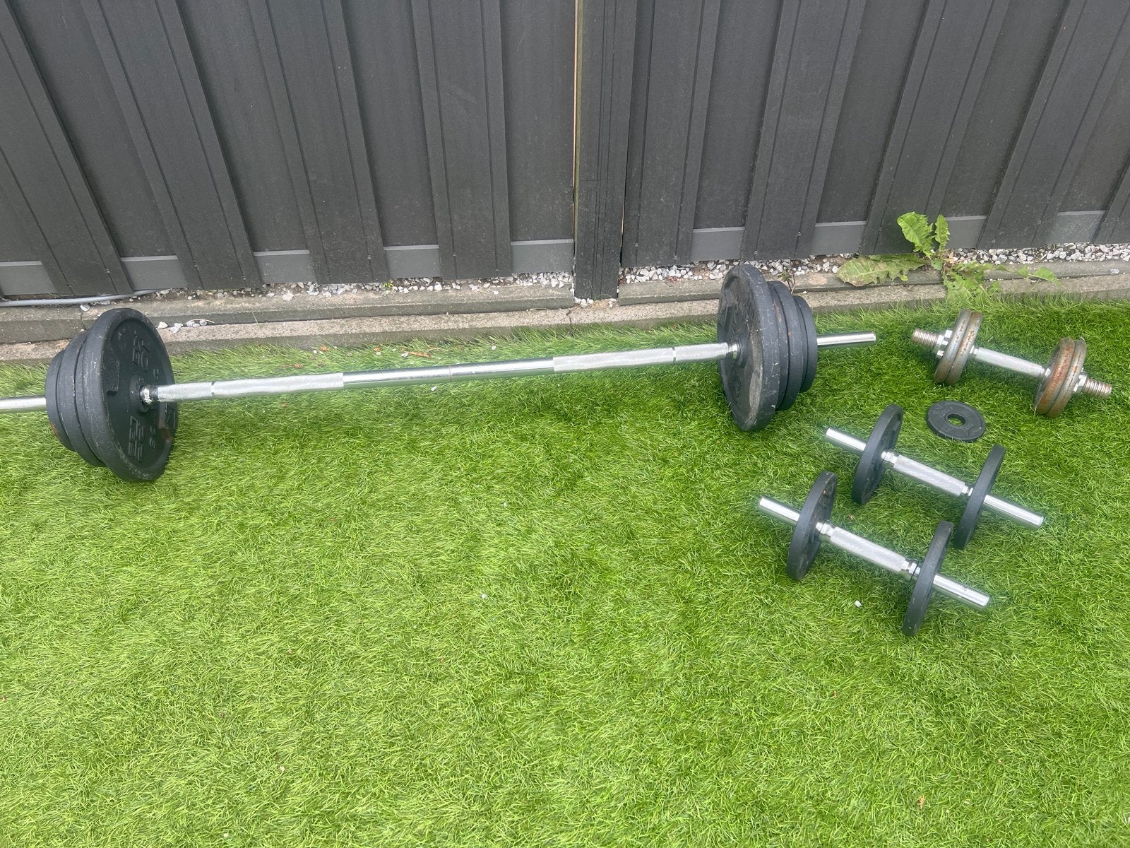 Halterset met lange en korte barbells, Ophalen of Verzenden, Gebruikt, Armen, Halterset