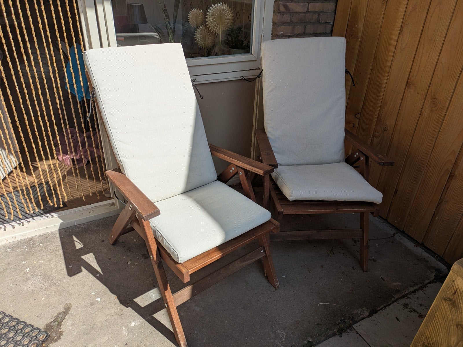 2x IKEA ÄPPLARÖ verstelbare/inklapbare tuinstoel met kussens, Ophalen, Gebruikt, Hout, Verstelbaar