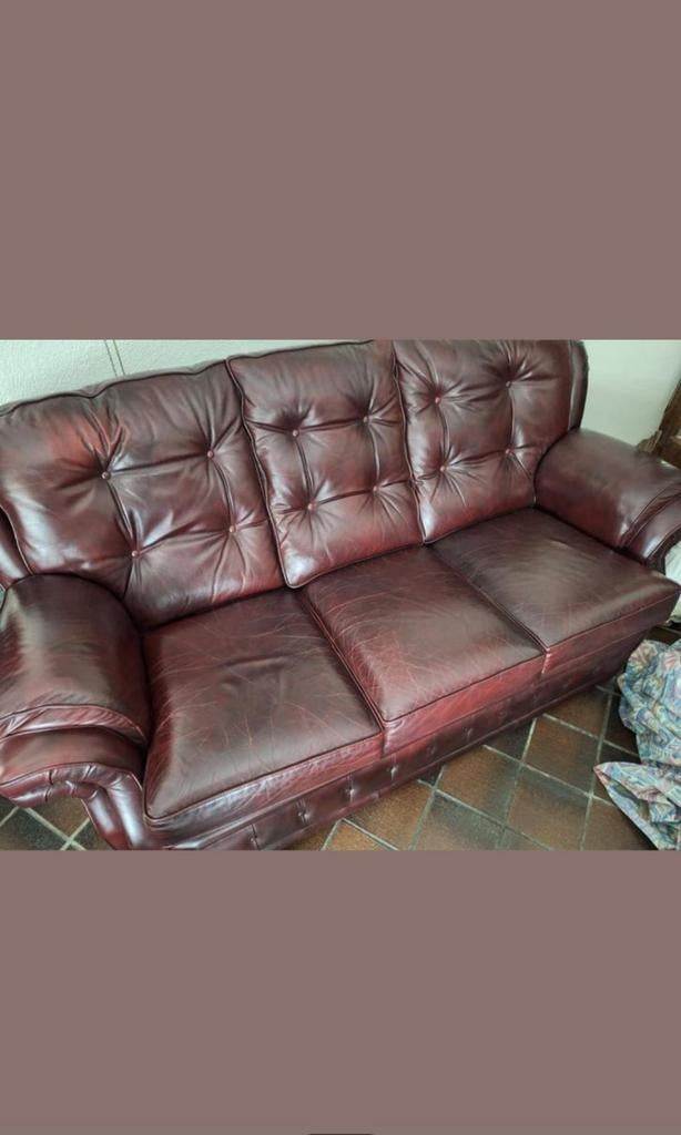 Chesterfield 3 zits en 2 losse fauteuil, Huis en Inrichting, Banken | Bankstellen, Ophalen, Gebruikt, 75 tot 100 cm