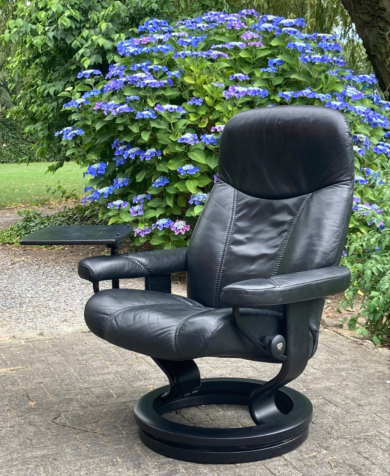 Stressless Consul fauteuil leer met tafeltje, Huis en Inrichting, Fauteuils, Ophalen, Gebruikt, Leer, 75 tot 100 cm