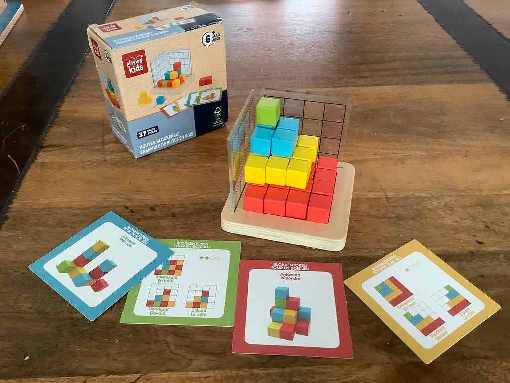 Houten blokkenset montessori speelgoed ruimtelijk inzicht, Ophalen of Verzenden, Zo goed als nieuw, Bouwen