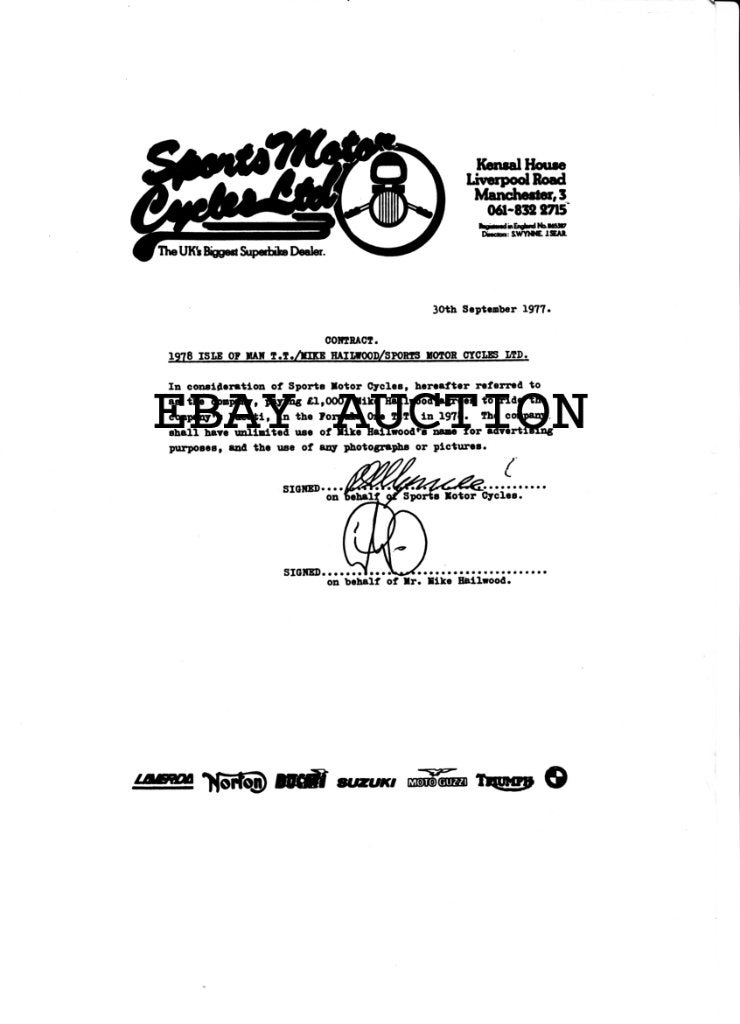 Mike Hailwood Ducati TT Isle of Man 1978 - Copy of contract, Ophalen of Verzenden, Nieuw, Motoren