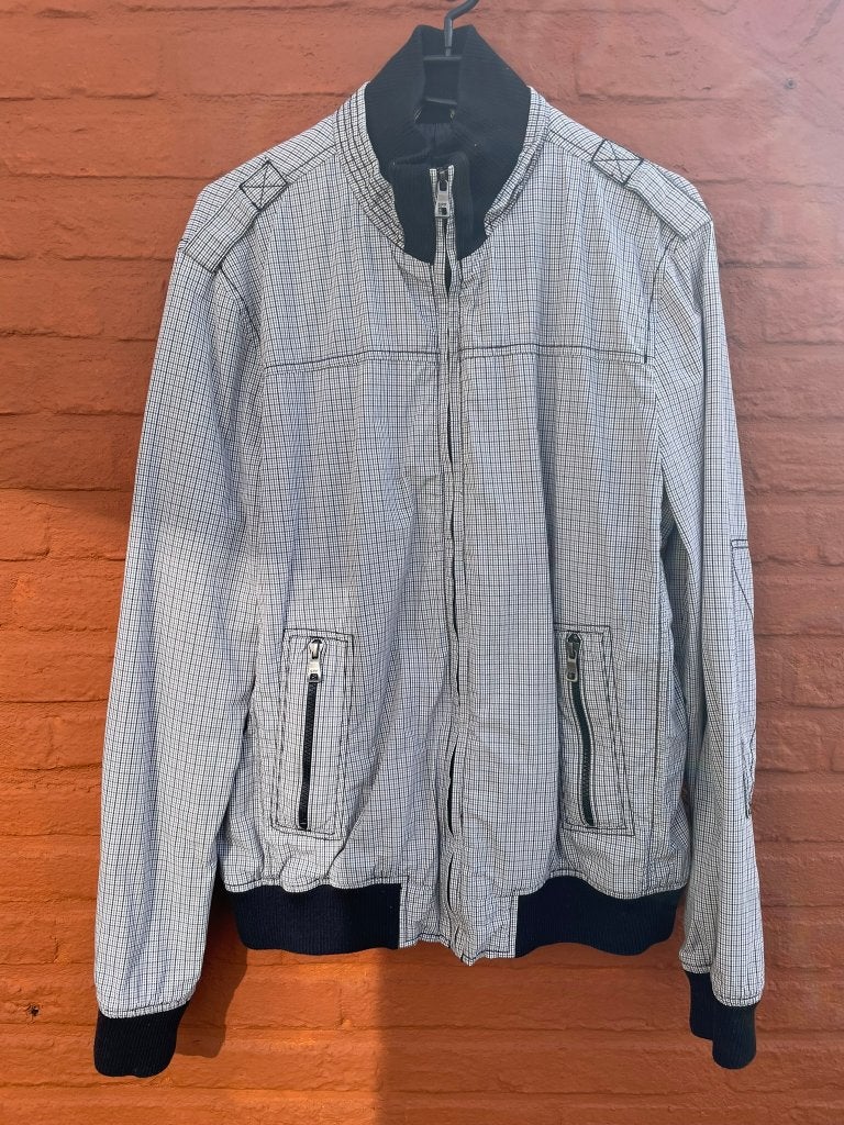 Grijs geruite Springfield herenjas Medium (Label L), Maat 48/50 (M), Ophalen of Verzenden, Zo goed als nieuw, Grijs