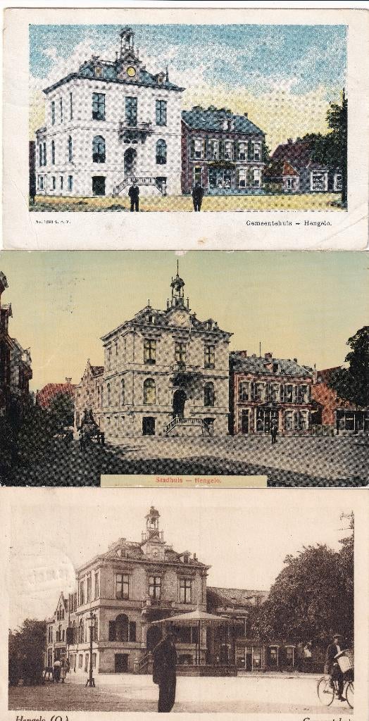 Hengelo, 3 X, Gemeentehuis., Verzenden, Voor 1920, Gelopen, Overijssel