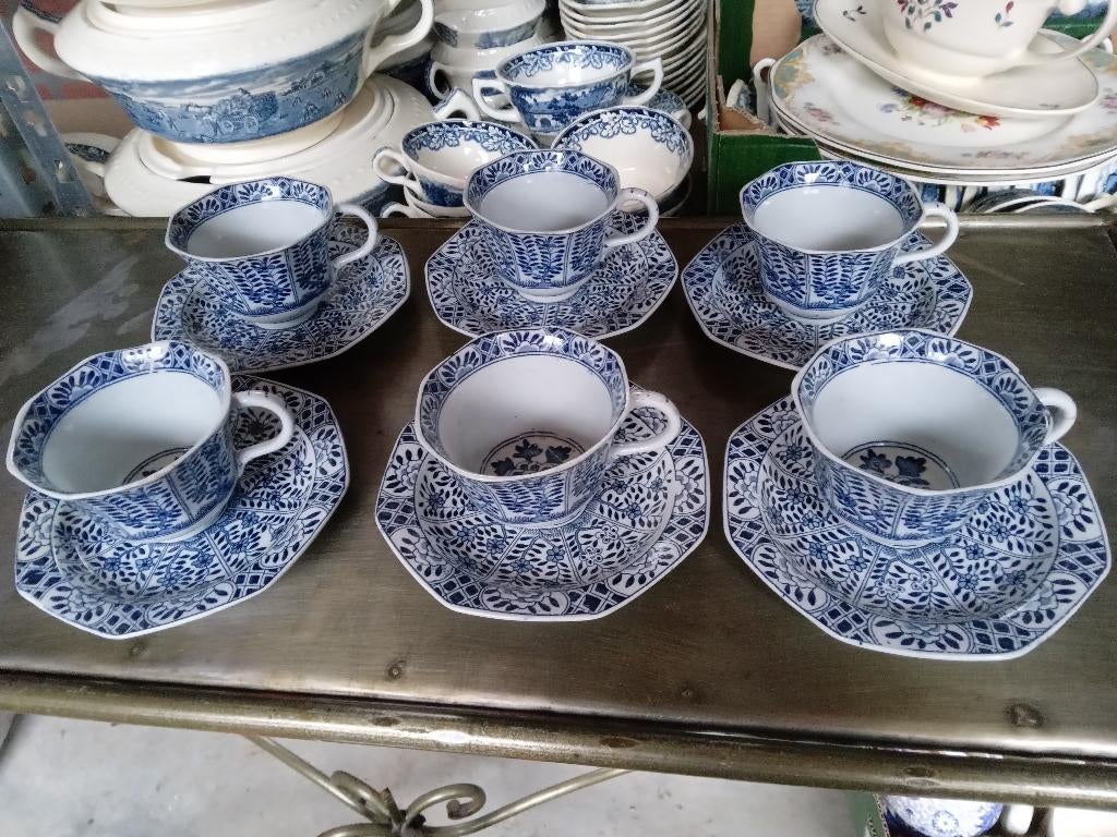 6 prachtige antieke kop met schotel MOSA peterselie, Ophalen of Verzenden
