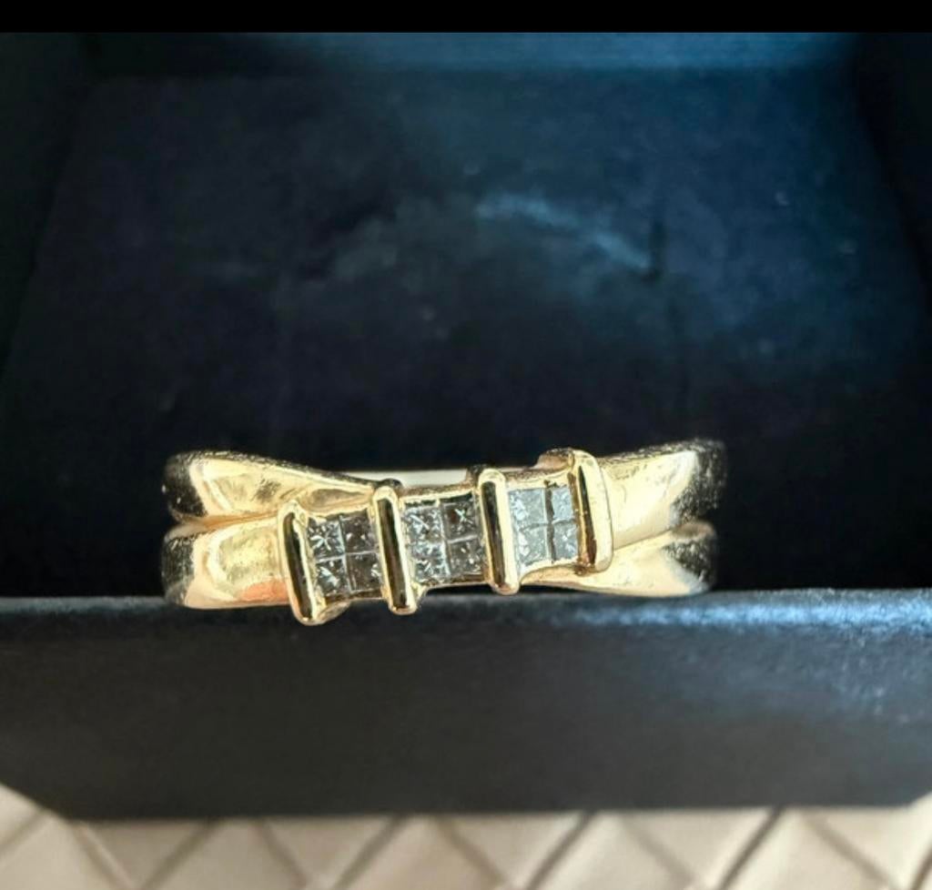 Geel gouden ring met diamanten, Sieraden, Tassen en Uiterlijk, Ringen, Geel, Ophalen of Verzenden, Zo goed als nieuw, 17 tot 18