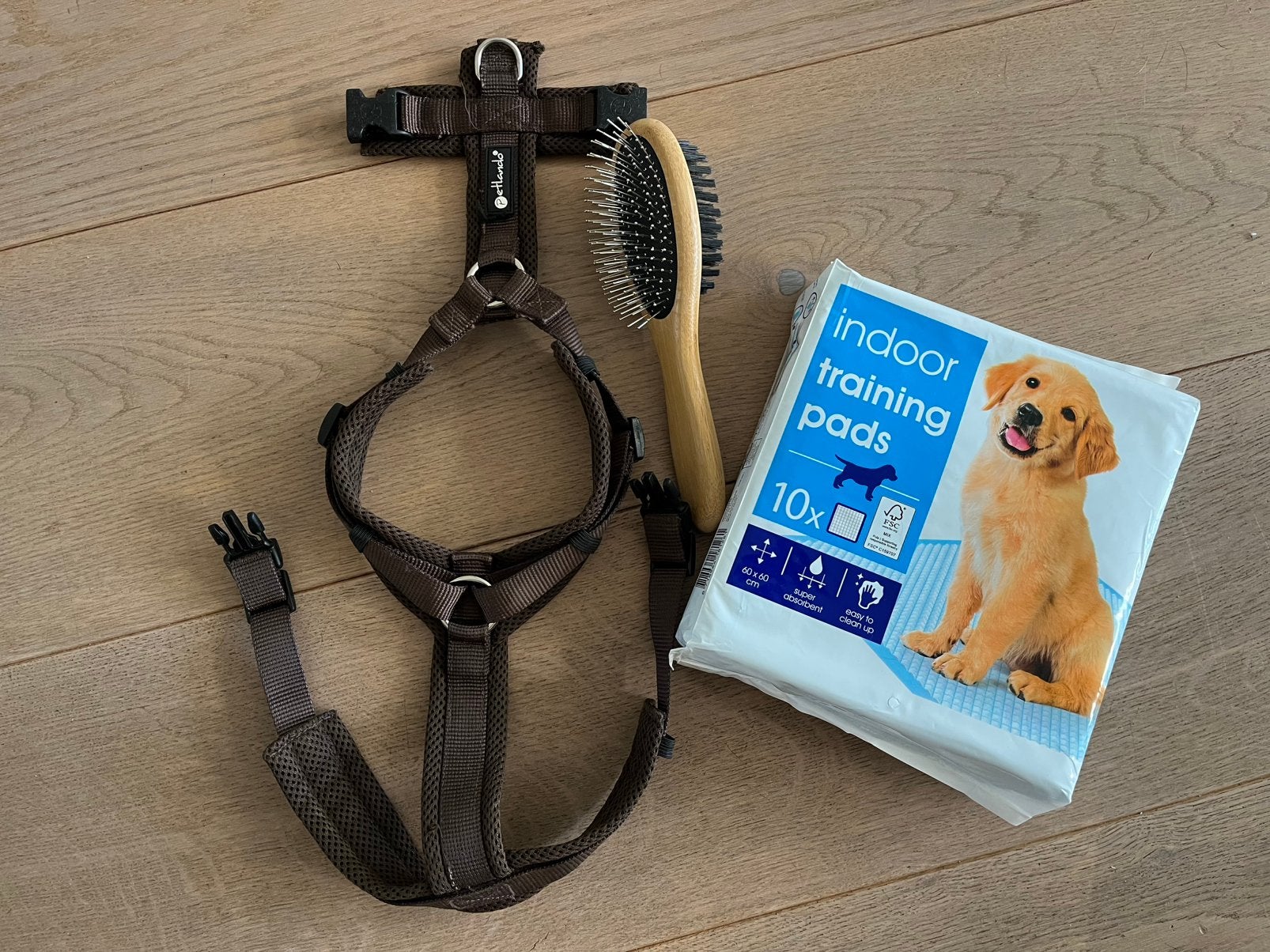 Puppy spullen – Petlando tuigje, borstel & trainingspads, Dieren en Toebehoren, Ophalen of Verzenden, Gebruikt