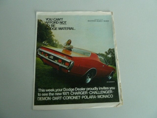 1971 Dodge Charger Challenger Demon Dart Coronet Brochure US, Ophalen of Verzenden, Gelezen, Overige merken
