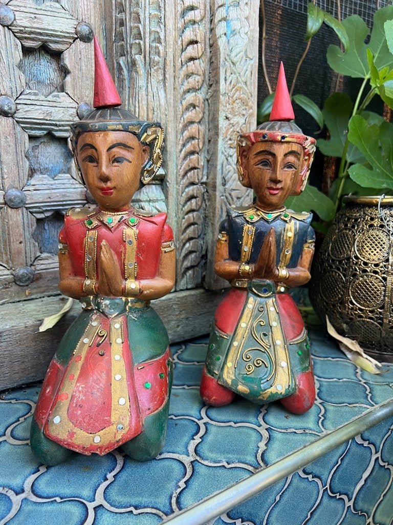 Thailand poortwachter set houtsnijwerk beeld vintage, Antiek en Kunst, Handgemaakt, Ophalen of Verzenden, 20 - 50 cm, Beeld