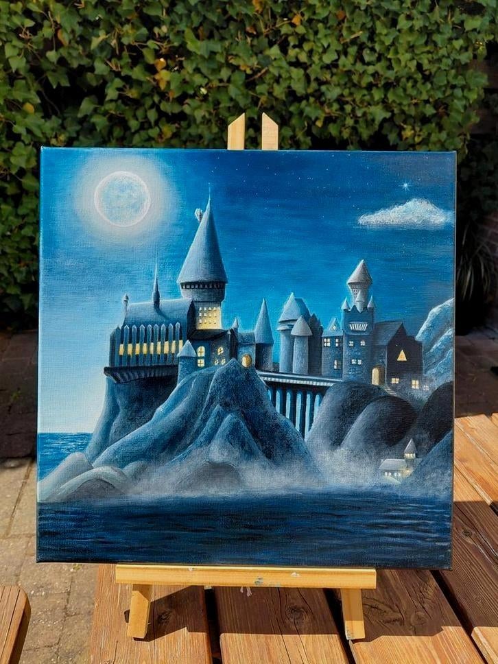 Handgemaakt schilderij: Zweinstein Kasteel (Harry Potter), Ophalen of Verzenden