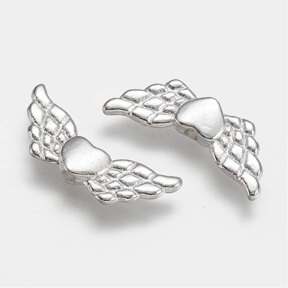 10 x silver plated hart vleugel kralen 22x9mm geluksengeltje, Verzenden, Nieuw, Kraal