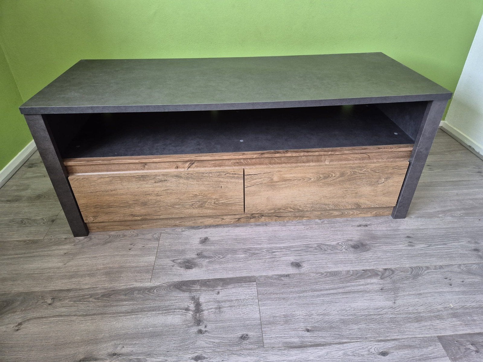 TV-meubel met lades - Grijs/Houtlook, Huis en Inrichting, Kasten | Televisiemeubels, Ophalen, Gebruikt, 100 tot 150 cm, Minder dan 100 cm