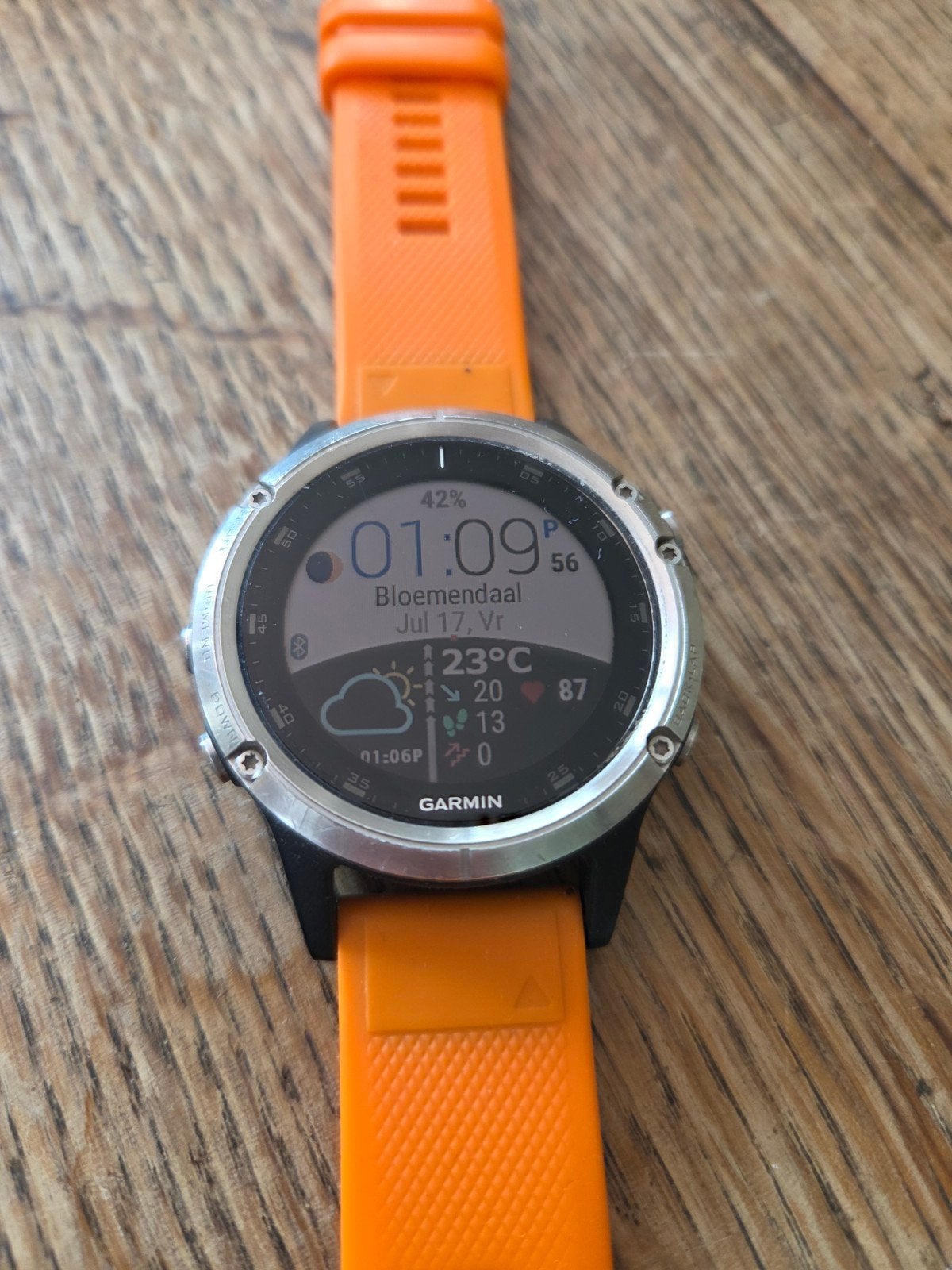 Garmin Fenix 5 Plus - Oranje bandje (Gebruikt), Gebruikt, Garmin, Oranje, Ophalen of Verzenden