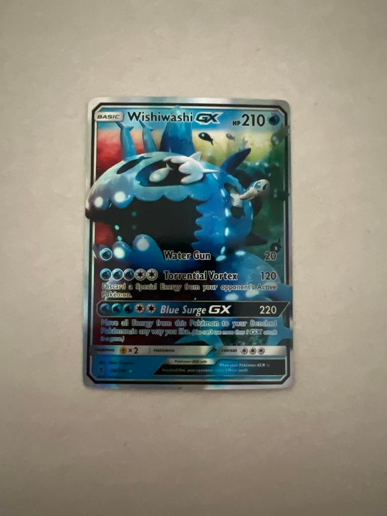 Wishiwashi GX Pokémon Kaart - Zeldzaam en Krachtig, Ophalen of Verzenden, Zo goed als nieuw, Losse kaart