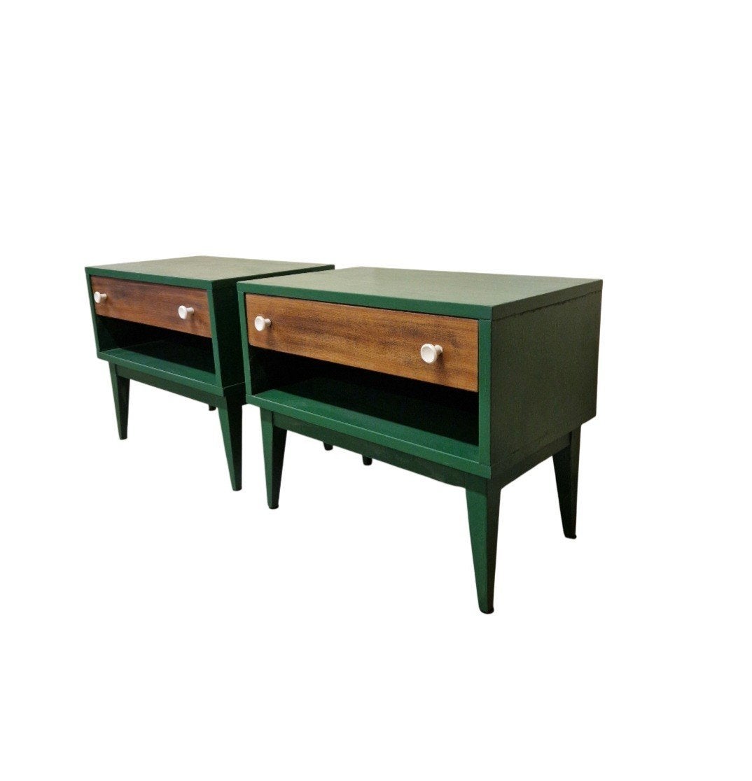 2 vintage nachtkastjes gerestyled groene nachtkastjes retro, Ophalen of Verzenden, Huis en Inrichting