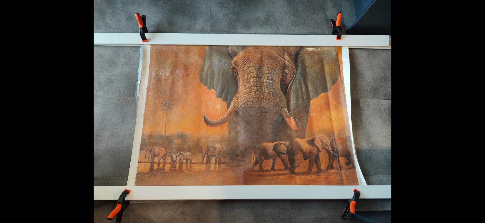 Schilderij op doek: Majestueuze olifanten in de savanne, Ophalen of Verzenden, Textiel, Handgeschilderd, Dieren